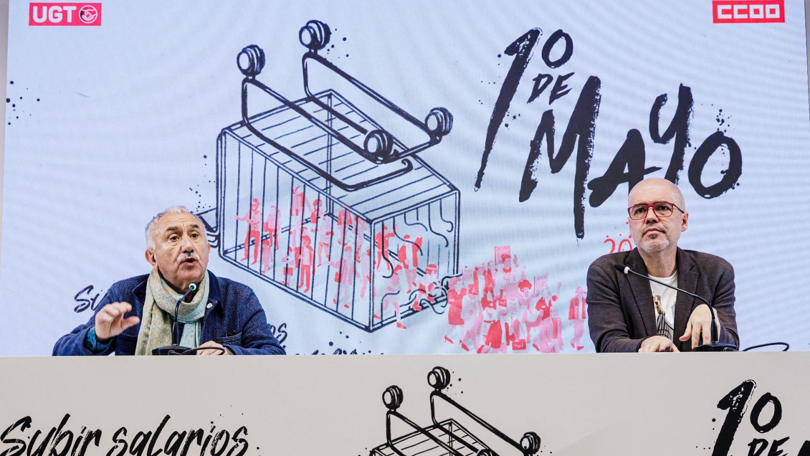 Los sindicatos CC.OO. y UGT han hecho un llamamiento a los trabajadores a manifestarse este Primero de Mayo con convocatorias en 73 ciudades de España.