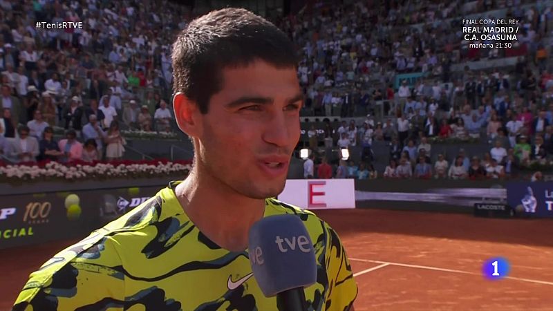 "Estoy hecho un toro". Así se ha animado Carlos Alcaraz para afrontar a Borna Coric en el Mutua Madrid Open -- Ver ahora