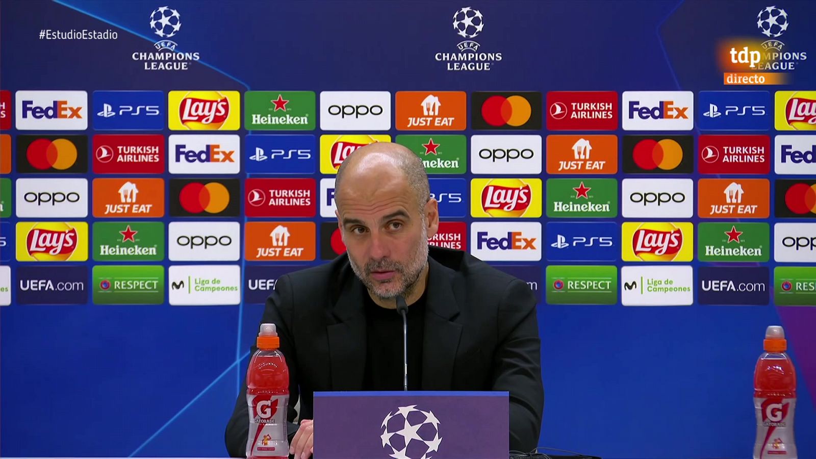 Pep Guardiola en rueda de prensa post partido tras la ida de semifinales de Champions en el Bernabéu