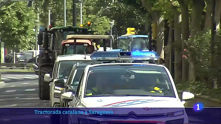 L'Informatiu - Tractorada davant la seu de la CHE a Saragossa