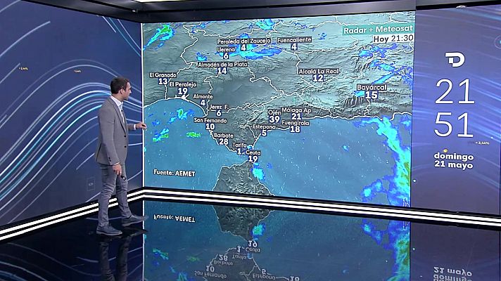 Probables chubascos y tormentas localmente fuertes en zonas de Andalucía occidental, entorno del Estrecho y Málaga