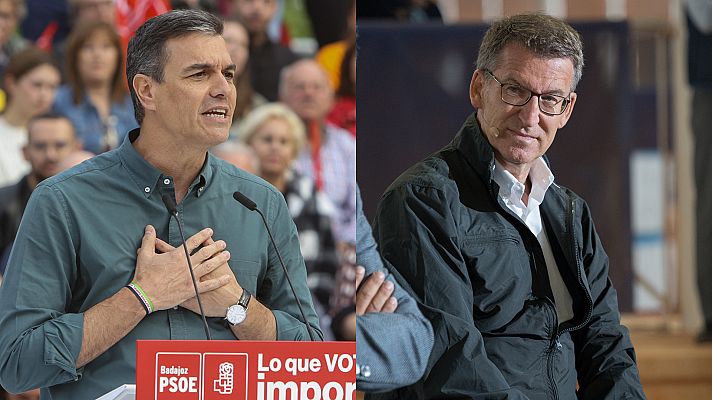 Telediario 1 - 28M: Sánchez y Feijóo cruzan caravanas electorales en Extremadura y los candidatos apuran la recta final de la campaña