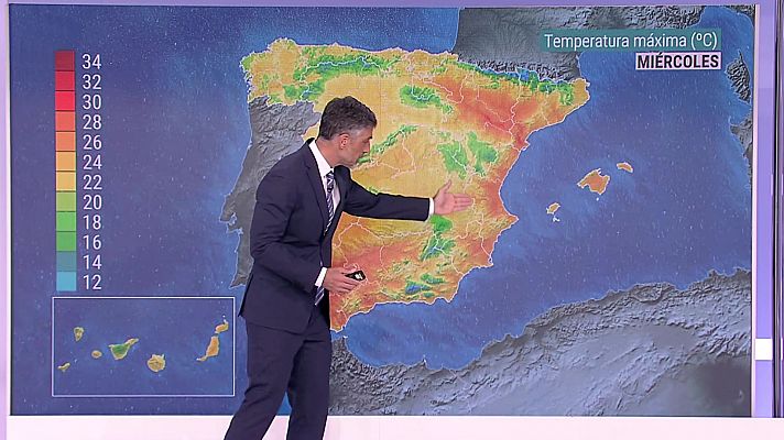 El tiempo - Probabilidad de chubascos en el interior de la mitad norte y tercio este peninsulares, Mallorca y Menorca