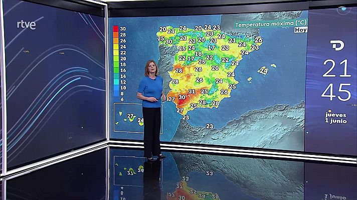 Probabilidad de chubascos y tormentas localmente fuertes en el interior de la mitad norte y tercio este peninsulares y en Baleares   