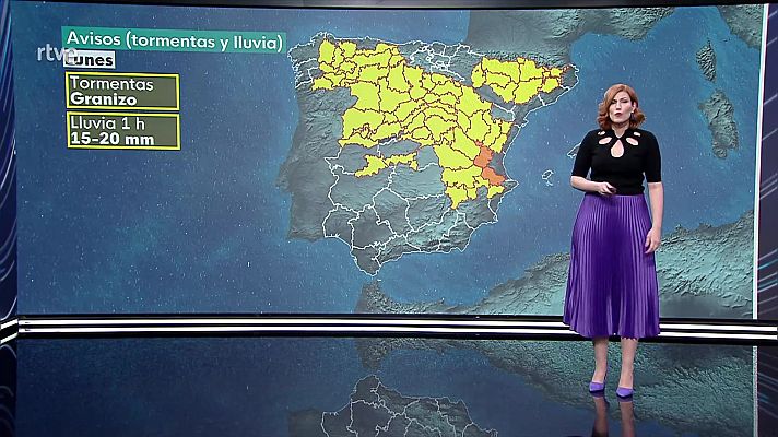 Probabilidad de chubascos y tormentas localmente fuertes en amplias zonas del interior peninsular y en Baleares