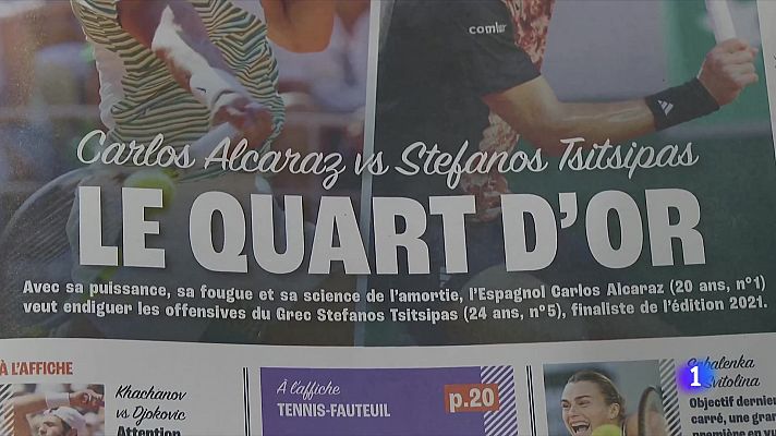 Telediario 1 - Alcaraz-Tsitsipas, duelo de altura en cuartos de Roland Garros