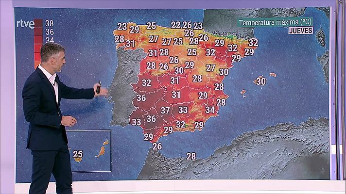 Temperaturas máximas en aumento en general, exceptuando el extremo sureste peninsular, Baleares y Canarias    