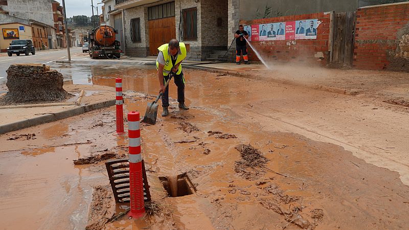 Las tormentas dejan inundaciones en Quinto de Ebro, Zaragoza