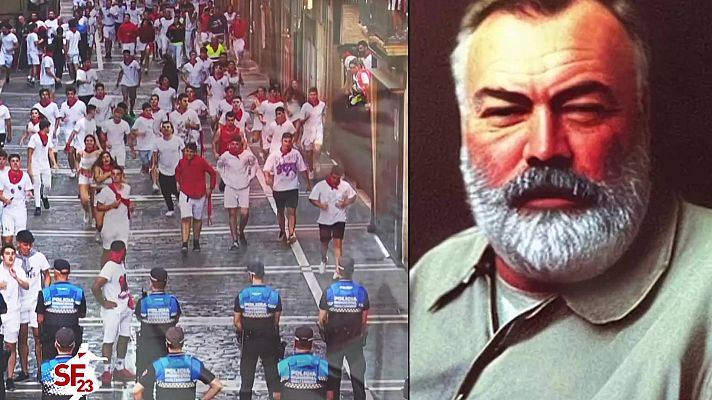 San Fermín - Hemingway, "corresponsal del pasado" en el quinto encierro: "El dispositivo policial está en un nivel completamente nuevo"