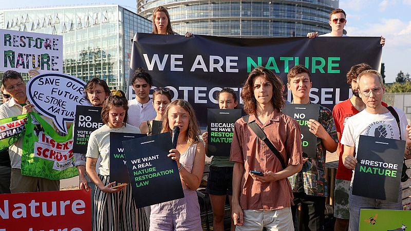 Manifestaciones en Estrasburgo antes de la votación definitiva de la Ley de Restauración de la Naturaleza
