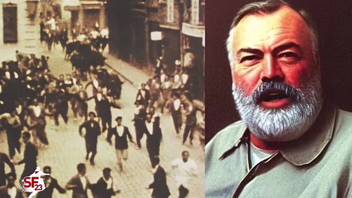 San Fermín - Hemingway, "corresponsal del tiempo" en el sexto encierro de San Fermín 2023: "Es surrealista ver los encierros desde la comodidad de una pantalla"