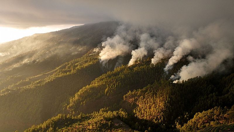 El incendio de La Palma evoluciona favorablemente gracias a las condiciones meteorolgicas pero sigue fuera de control
