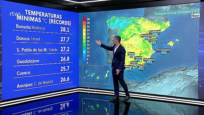 Temperaturas significativamente altas en el interior Peninsular, litoral levantino, catalán y Baleares, especialmente en el medio Ebro, Ampurdán y Mallorca