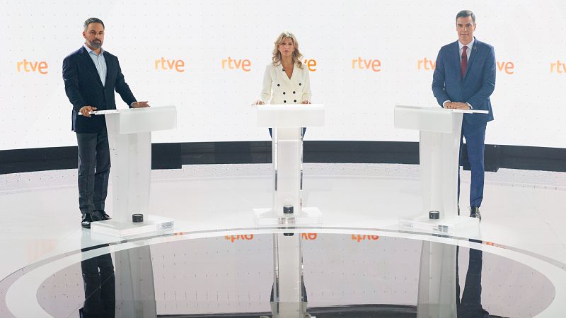 Sánchez, Abascal y Díaz: minutos de oro finales en el debate a tres de RTVE