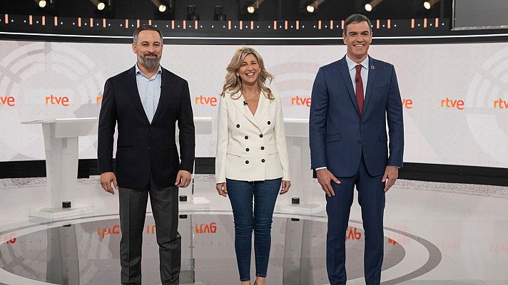 Sánchez y Díaz exhiben sintonía y Abascal pide "cambio" en el debate final en RTVE