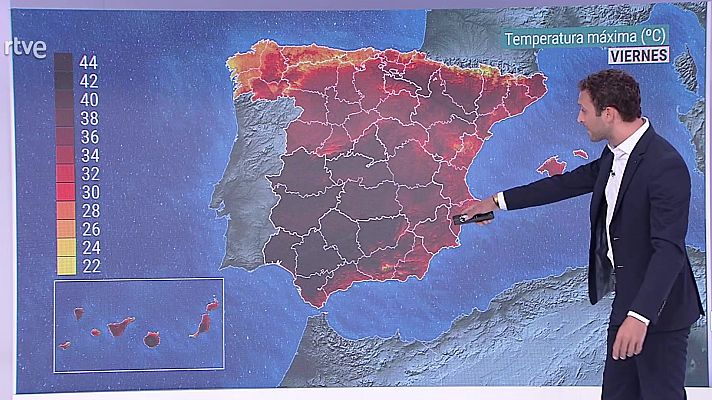 Temperaturas significativamente altas en Canarias y nordeste, centro y sur peninsulares, con un descenso notable en el entorno del Levante