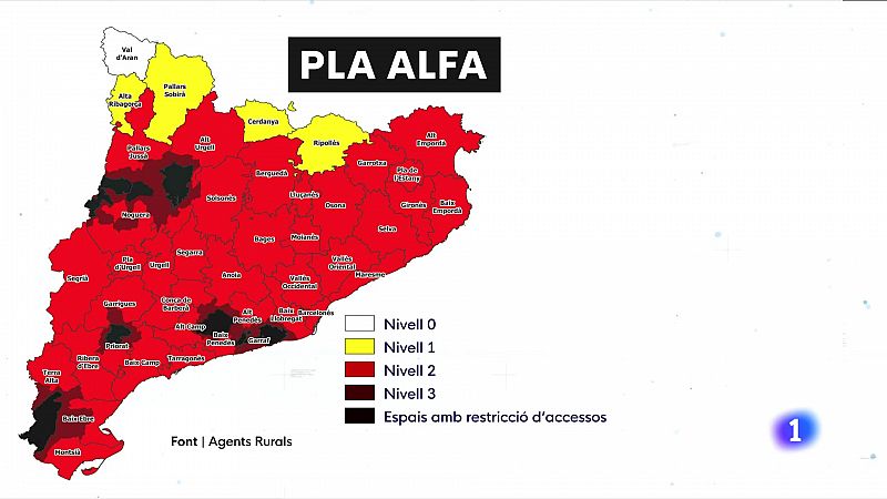 Risc d'incendi elevat a 70 municipis catalans