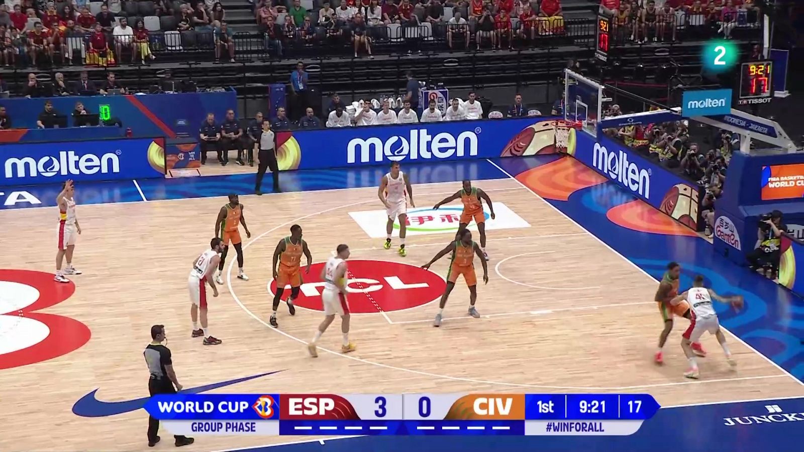 Mejores momentos España - Costa de Marfil. 1ª fase del Mundial de baloncesto 2023.   