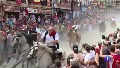 Els cavallistes sn els encarregats de dirigir la manada de sis bous i un mans pel carrer Colom