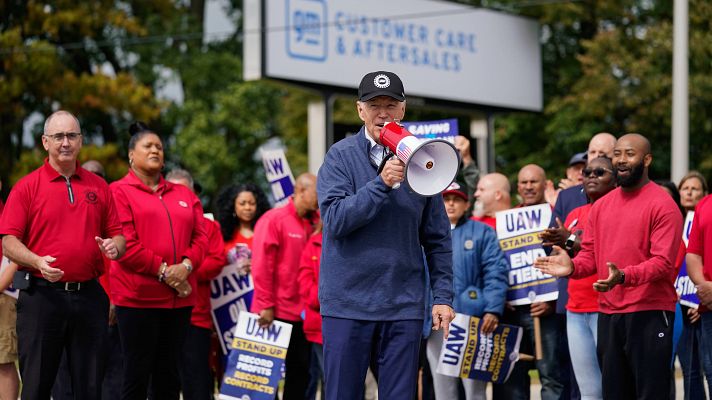 Biden, primer presidente de EE.UU. en sumarse a un piquete por los derechos laborales     