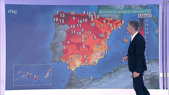 Temperaturas superiores a los valores normales para la época, superándose los 35 grados en los valles del cuadrante suroeste peninsular