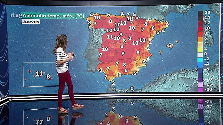 Temperaturas por encima de los valores normales en el centro y nordeste peninsular y, acusadamente, en Canarias