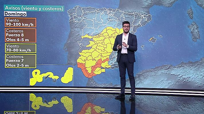 Intervalos y/o rachas de viento fuerte en el cuadrante suroeste peninsular, Pirineos y zonas del centro peninsular