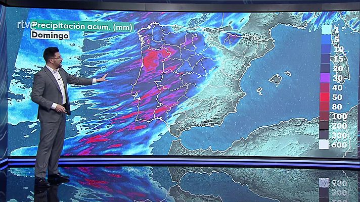 Viento fuerte del suroeste en los litorales de Galicia y Cantábrico, con rachas muy fuertes en amplias zonas del noroeste peninsular y Pirineos