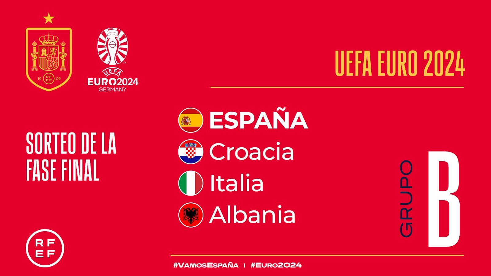 Eurocopa 2024: España, en el grupo de la muerte con Italia, Croacia y Albania