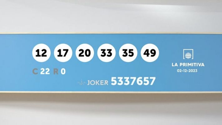 SELAE - Sorteo de la Lotería Primitiva y Joker del 02/12/2023