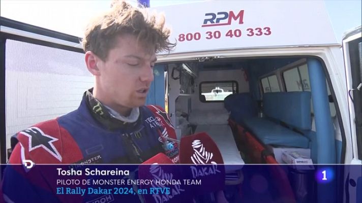 Telediario 1 - Tosha Schareina, tras su abandono en el Dakar: "He cogido algo con la rueda trasera y me he caído"