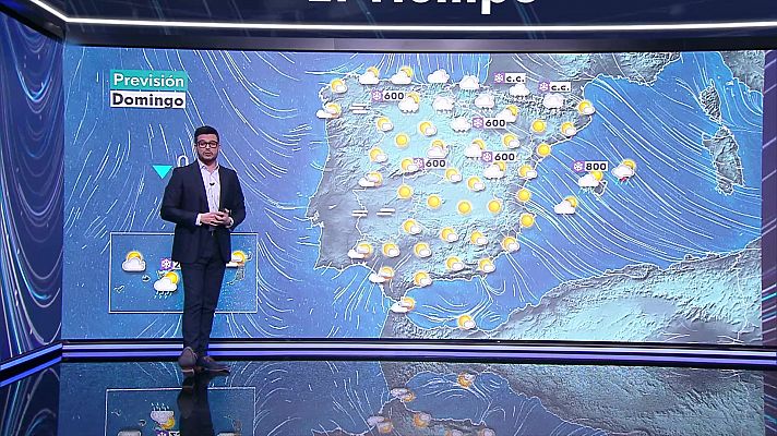 Nevadas en el extremo norte. Intervalos de viento fuerte y rachas muy fuertes en zonas del tercio oriental peninsular y área mediterránea