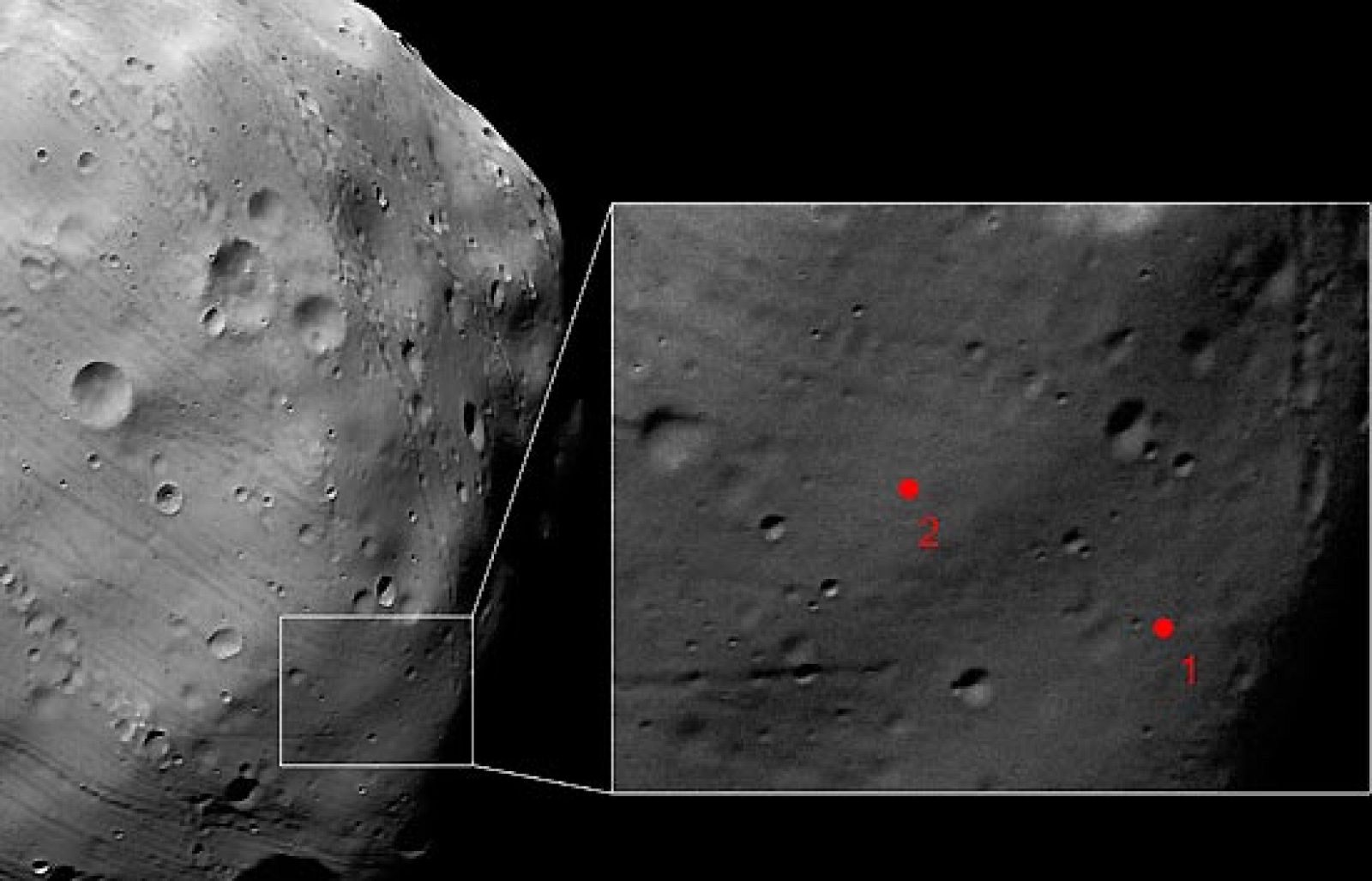  La sonda 'Mars Express' ha fotografiado a 'Phobos' la luna rocosa marciana con "exquisito detalle", según informa la Agencia Espacial Europea (ESA).
