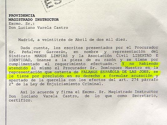  - Falange ya no acusará a Garzón