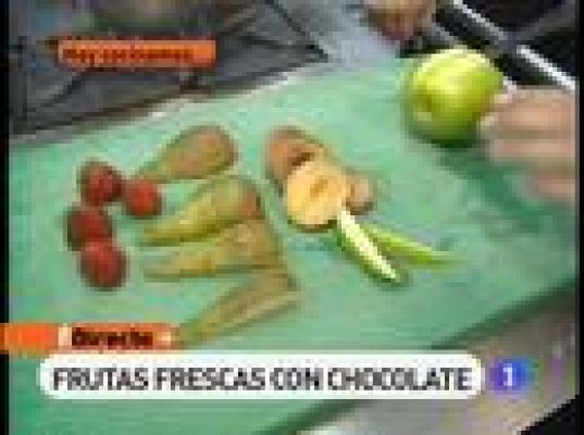 Frutas frescas con chocolate