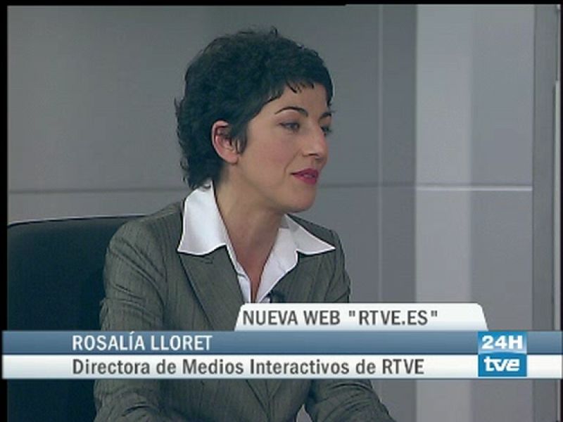 La directora de Medios Interactivos de RTVE, Rosalía Lloret, anuncia, en una entrevista en el Canal 24 horas, el lanzamiento del nuevo portal web de RTVE.