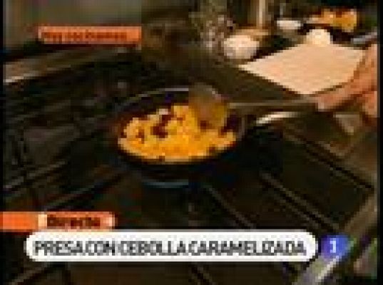 Presa con cebolla caramelizada