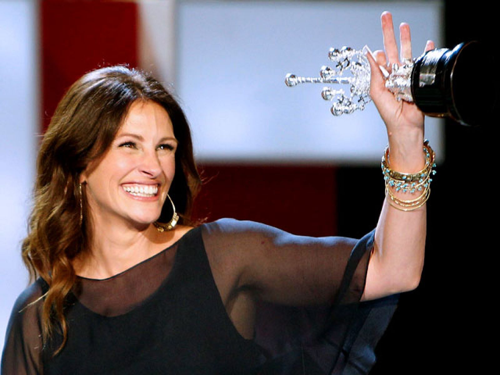 La actriz estadounidense Julia Roberts ha recibido el Premio  Donostia por toda su trayectoria cinematográfica del  58 Festival de Cine de San Sebastián de manos de Javier Bardem, horas después de presentar fuera de concurso su última película, en la que participa  el actor español, "Come, reza, ama"