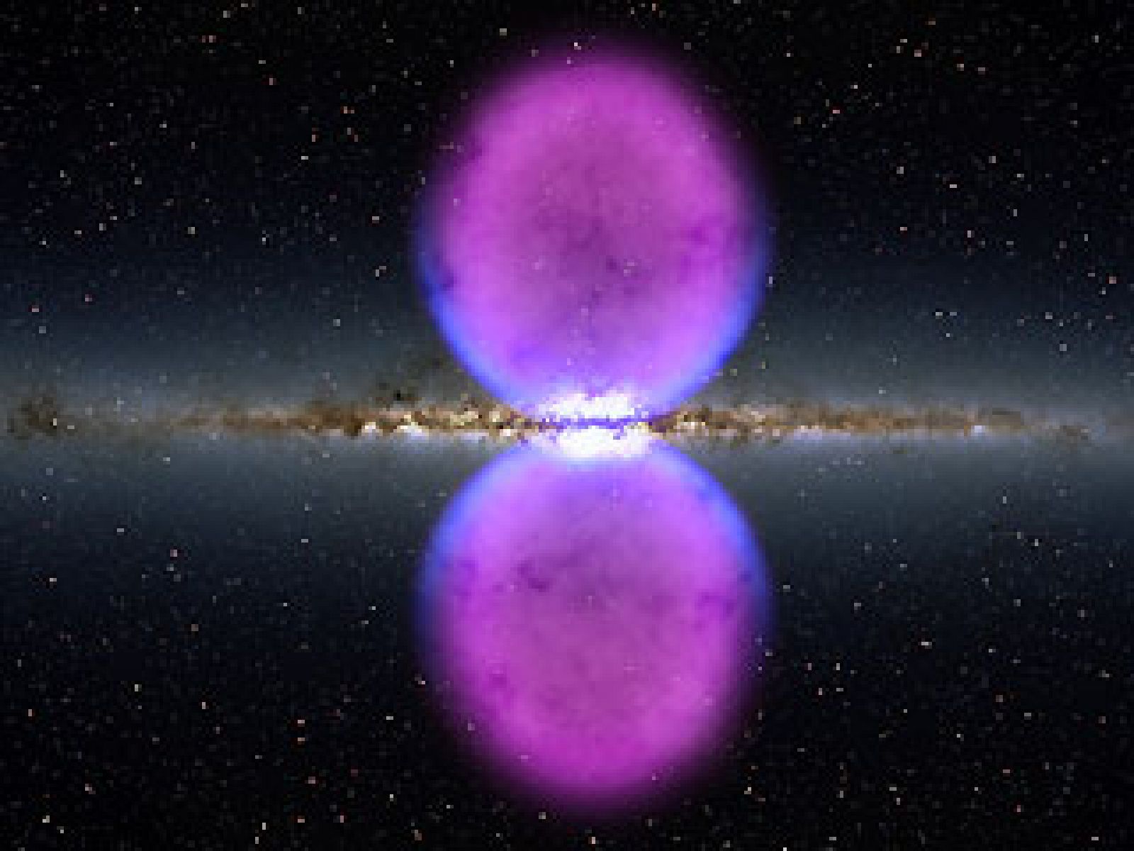 El telescopio Fermi de la NASA, un observatorio espacial de rayos gamma, ha descubierto dos burbujas colosales,situadas encima y debajo del centro de la Vía Láctea. Se trata de una estructura desconocida hasta ahora