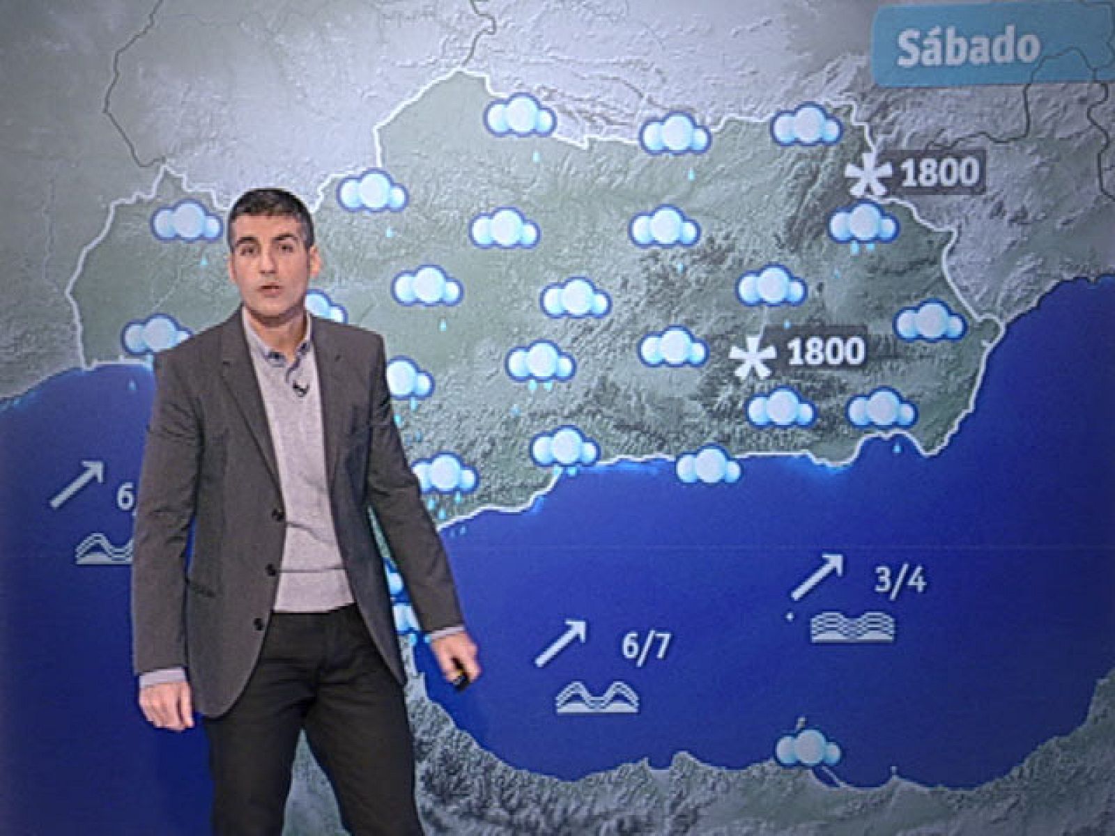 La Agencia Estatal de Meteorología prevé para mañana sábado como fenómenos más significativos chubascos localmente fuertes en Andalucía y viento fuerte de madrugada en Canarias. Intervalos nubosos en el litoral cantábrico, con posibilidad de alguna precipitación débil de madrugada. Muy nuboso en la mitad sur peninsular y Baleares, con precipitaciones débiles a moderadas. Poco nuboso o con algunos intervalos nubosos en el resto de la península. En Canarias, intervalos nubosos con lluvias débiles o moderadas, sobre todo en la primera mitad del día. Cota de nieve en la península: unos 400 metros en el extremo norte, entre 1.200 y 1.500 metros en la zona centro, y más de 2.000 en el sur. Temperaturas diurnas en ligero ascenso en el Cantábrico y suroeste peninsular, y en ligero o moderado descenso en el área mediterránea; sin cambios en el resto. Las nocturnas bajarán ligera o moderadamente en el extremo norte, y subirán moderadamente en la mitad sur y Baleares.